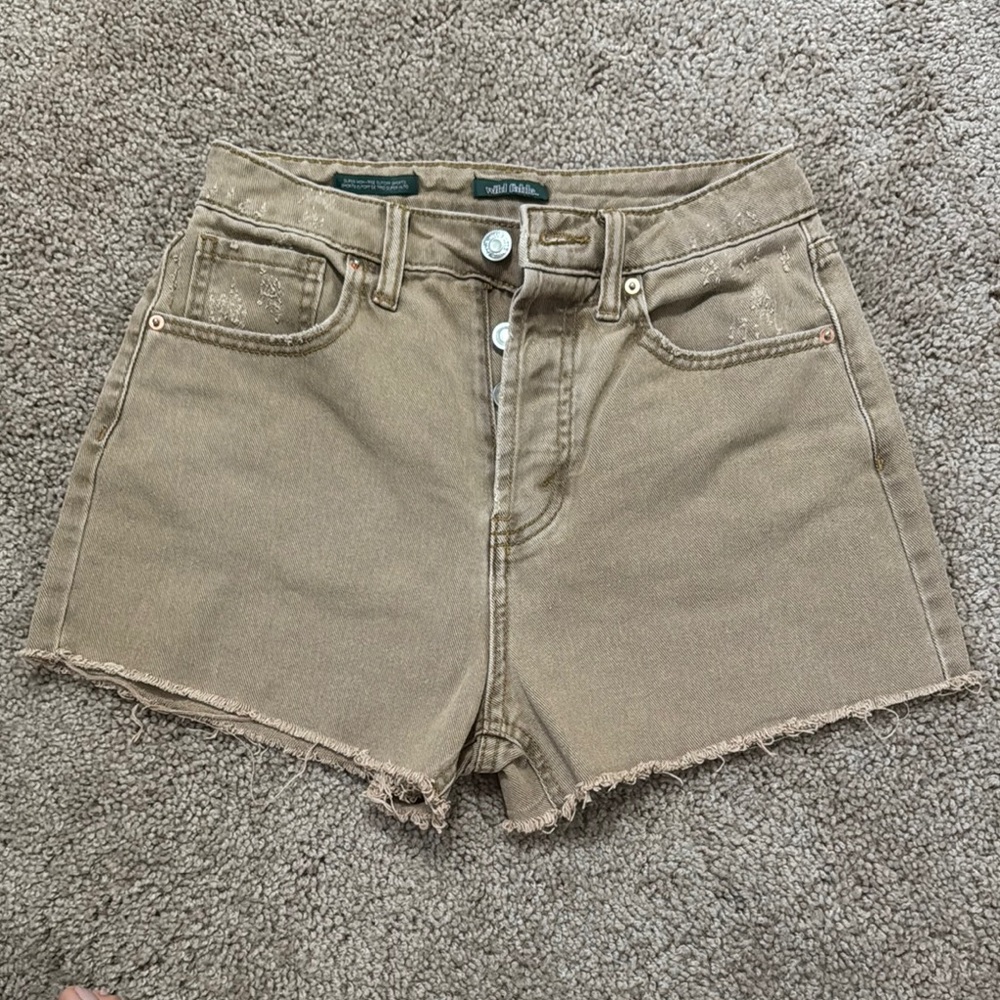 Wild Fable Tan Jean Shorts High-Waisted Frayed Hem